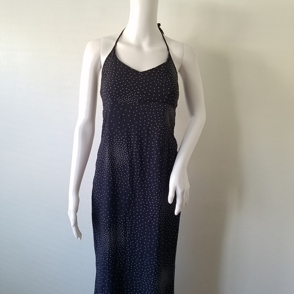 𝅺ESPRIT 90s Halter Micro Dot Maxi Dress Womens Size 3/4 (Small) - Picture 4 of 9